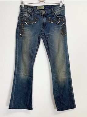 Allen B Jeans Womens 28 Blue Bootcut Y2K Studded Rhinestone Denim Made in USA